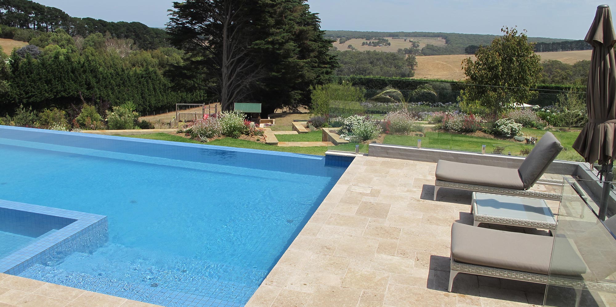 travertine coping with a saltwater pool